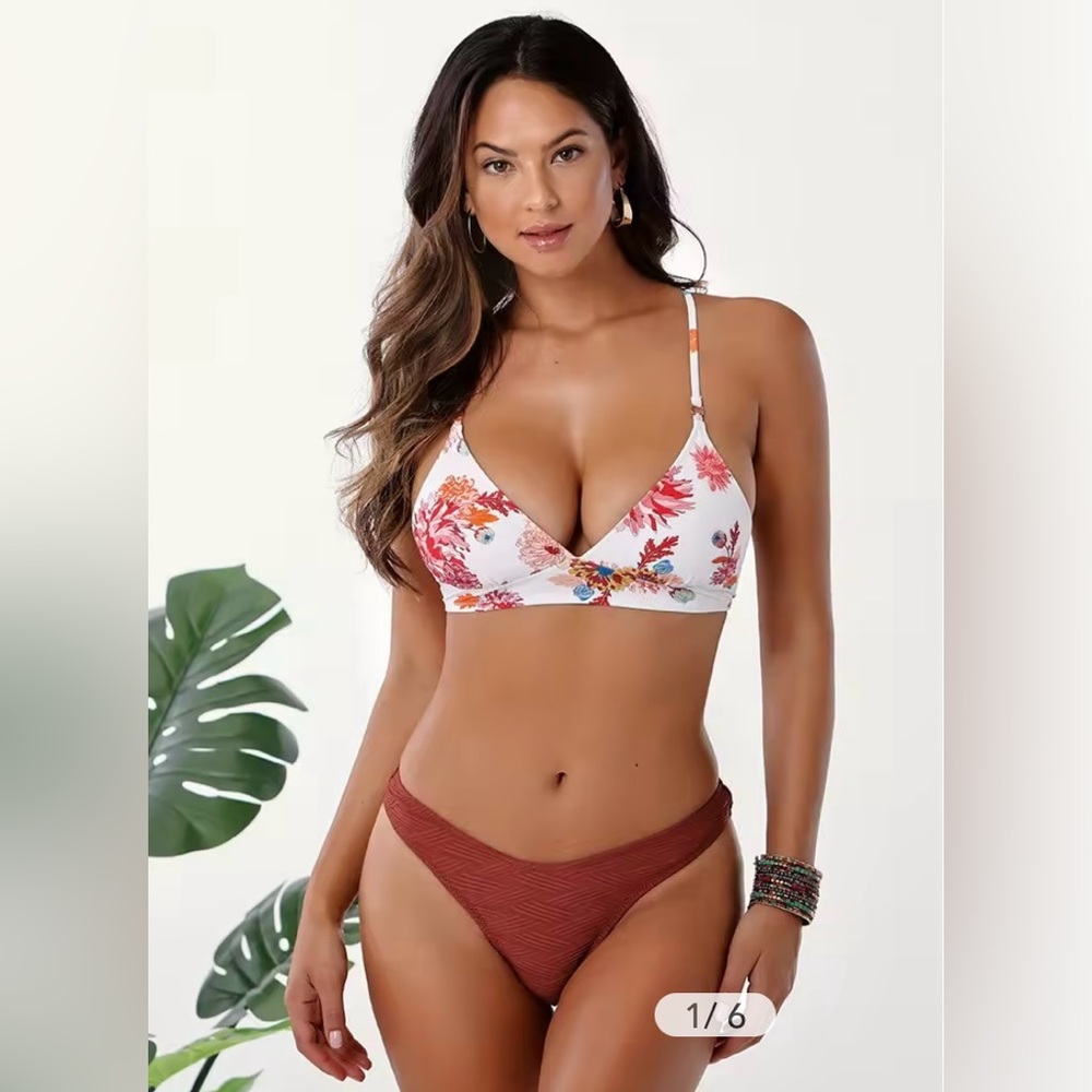 NWOT Cupshe Floral Printed Textured Bikini, Sz S